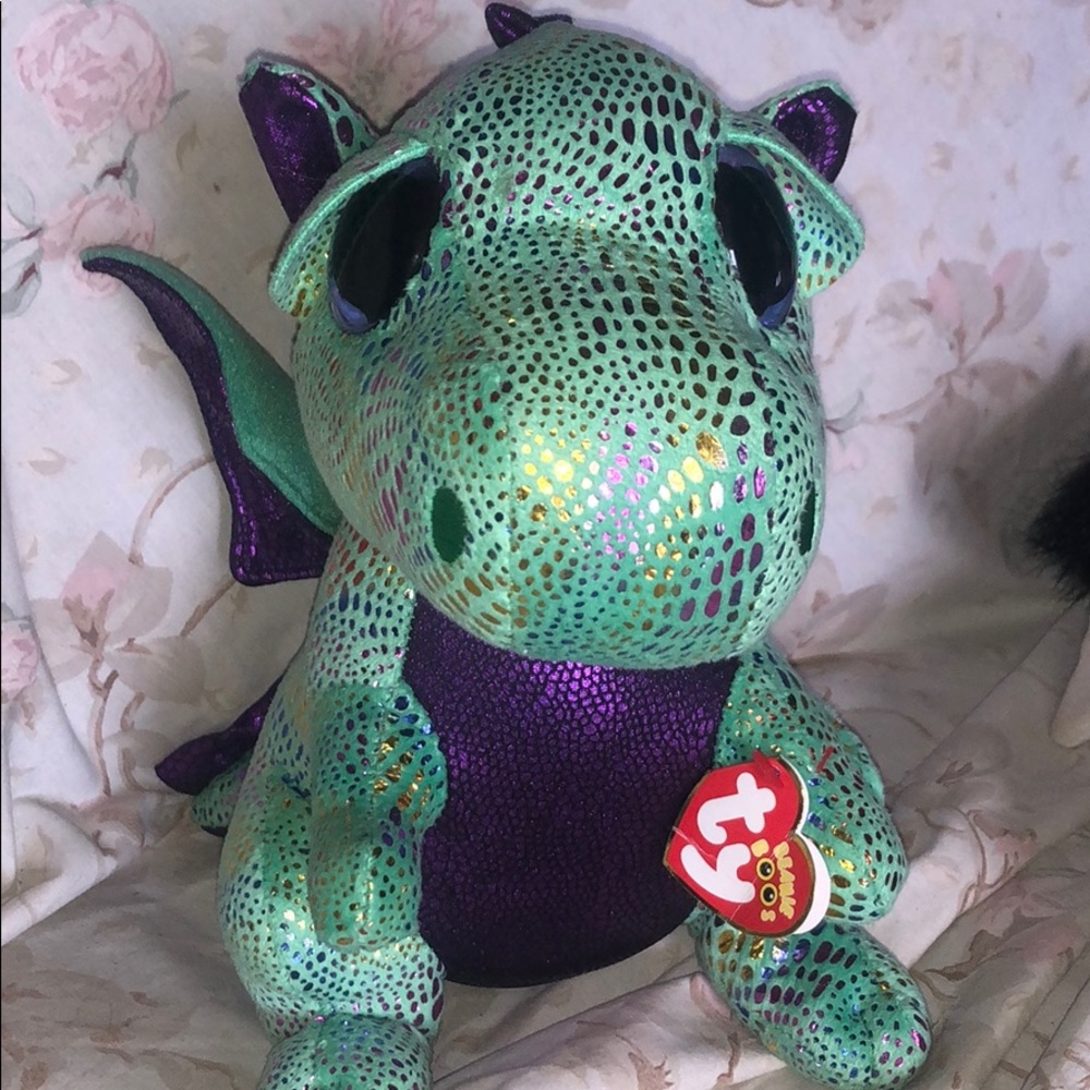 Ty Benin boo’s cinder green purple dragon plush